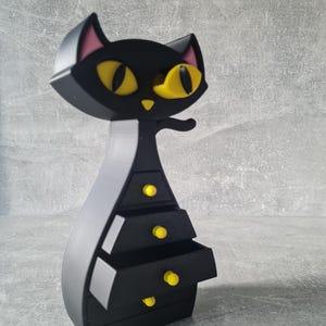Atomic Cat Jewellery Box – 3D Printed Mid Century Modern Jewellery and trinket storage chest of drawers. Dressing Table Accessories. Bedroom