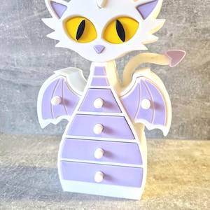 Dragon Ring Holder Jewelry Box – Cute Kawaii Dragon Trinket Organizer with Hidden Drawers, Gothic Fantasy Desk Decor, Lavender Gift for DND