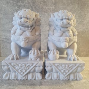 Stone Lion Pair, Feng Shui Entrance Guardian Statues, Fo Dog Doorway Decor, Porch Lion Sculptures, Lucky Home & Garden Altar Decoration
