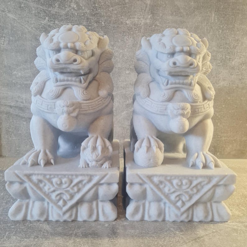 Stone Lion Pair, Feng Shui Entrance Guardian Statues, Fo Dog Doorway Decor, Porch Lion Sculptures, Lucky Home & Garden Altar Decoration