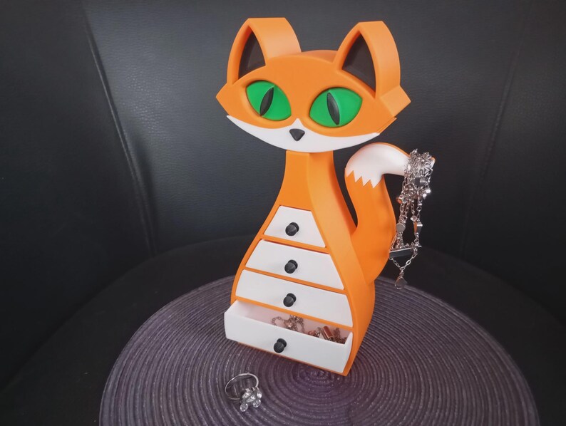 Fox Jewelry Box, 3D Printed Orange Jewelry Organizer