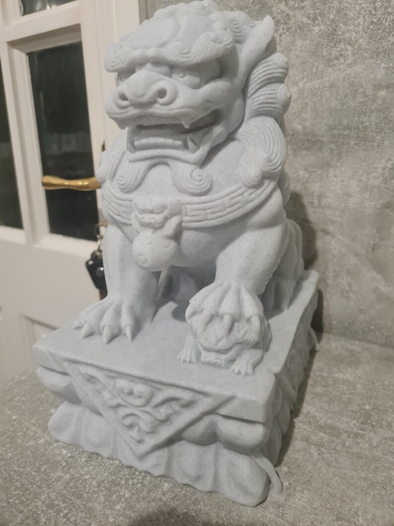 Stone Lion Pair, Feng Shui Entrance Guardian Statues, Fo Dog Doorway Decor, Porch Lion Sculptures, Lucky Home & Garden Altar Decoration
