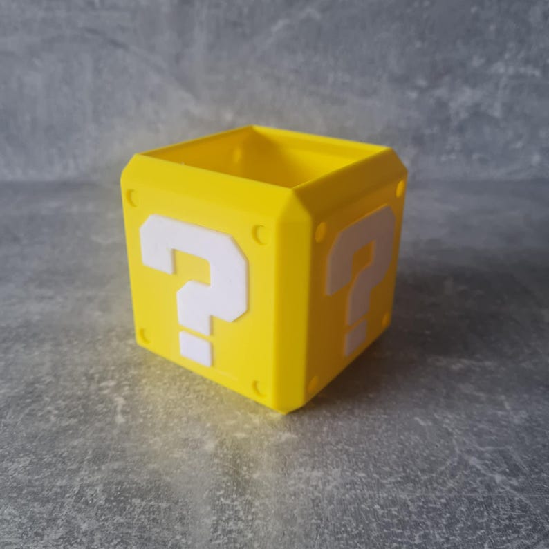 Pen Pot Holder Mario Block, Geek Desk Organiser, 3D Printed