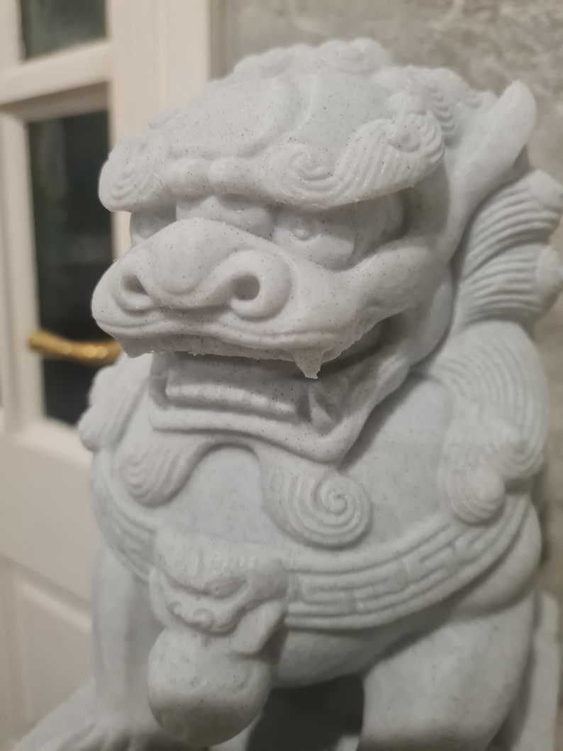 Stone Lion Pair, Feng Shui Entrance Guardian Statues, Fo Dog Doorway Decor, Porch Lion Sculptures, Lucky Home & Garden Altar Decoration