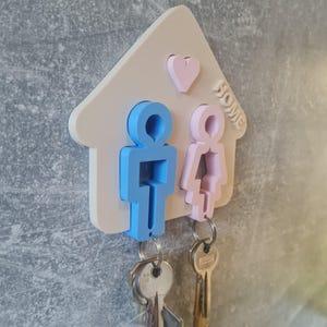 Couples key holder, wall mounted organizer, black plastic, 8 inch