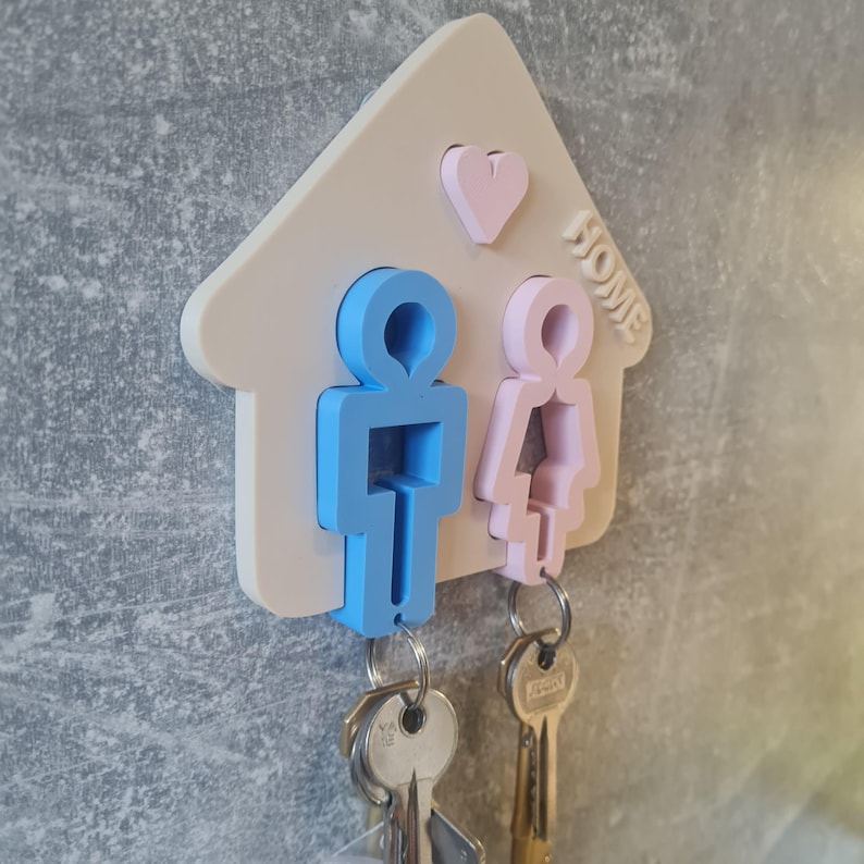 Couples key holder, wall mounted organizer, black plastic, 8 inch