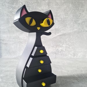 Box Kawaii Cat gothic vanity box, black bedside table jewellery box