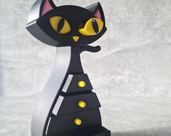 Gothic Black Cat Jewellery Box, 3D Printed Trinket Holder, Spooky Kawaii Decor