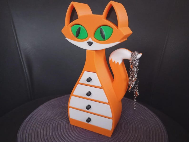 Fox Jewelry Box, 3D Printed Orange Jewelry Organizer