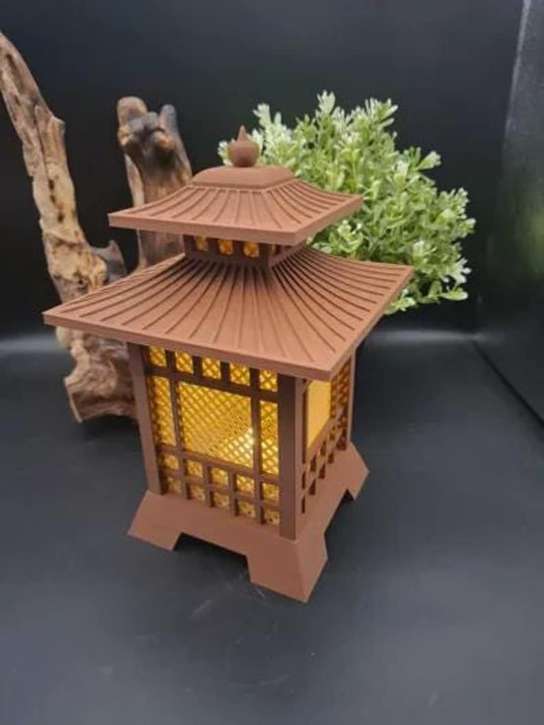 Japanese Pagoda Lantern 3D Printed  Mini Zen Garden Decor Japanese Lantern Miniature Desk Ornament  Tabletop Terrain  Unique Gift