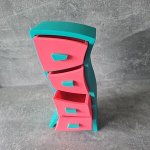 Unique Jewellery Storage Box with 4 Drawers - Wonky Cute Organizer in Blue and Pink