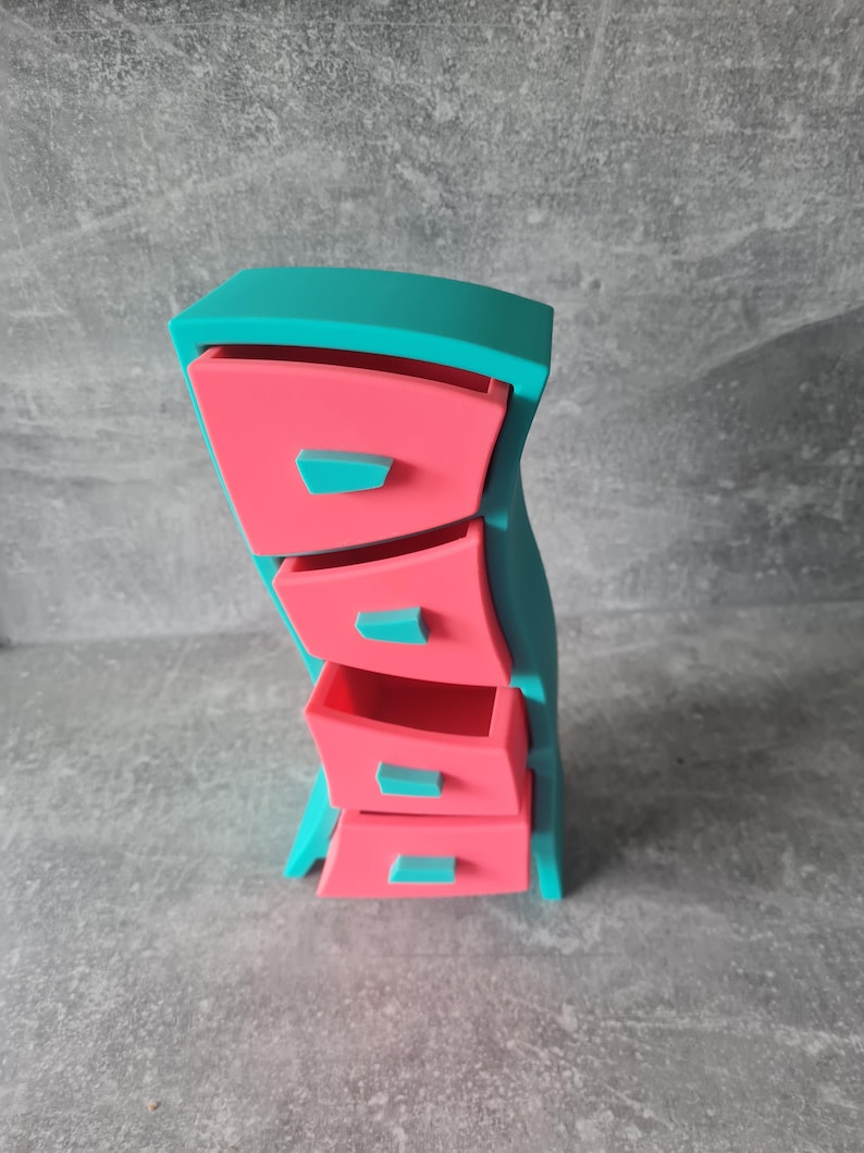 Unique Jewellery Storage Box with 4 Drawers - Wonky Cute Organizer in Blue and Pink
