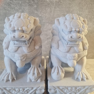 Stone Lion Pair, Feng Shui Entrance Guardian Statues, Fo Dog Doorway Decor, Porch Lion Sculptures, Lucky Home & Garden Altar Decoration