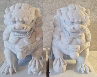 Stone Lion Pair, Feng Shui Entrance Guardian Statues, Fo Dog Doorway Decor, Porch Lion Sculptures, Lucky Home & Garden Altar Decoration