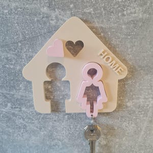 Couples key holder, wall mounted organizer, black plastic, 8 inch