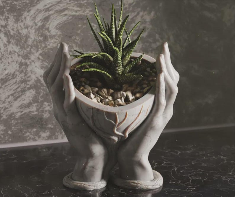 3D Planter STL hand design, artistic succulent pot, digital download STL