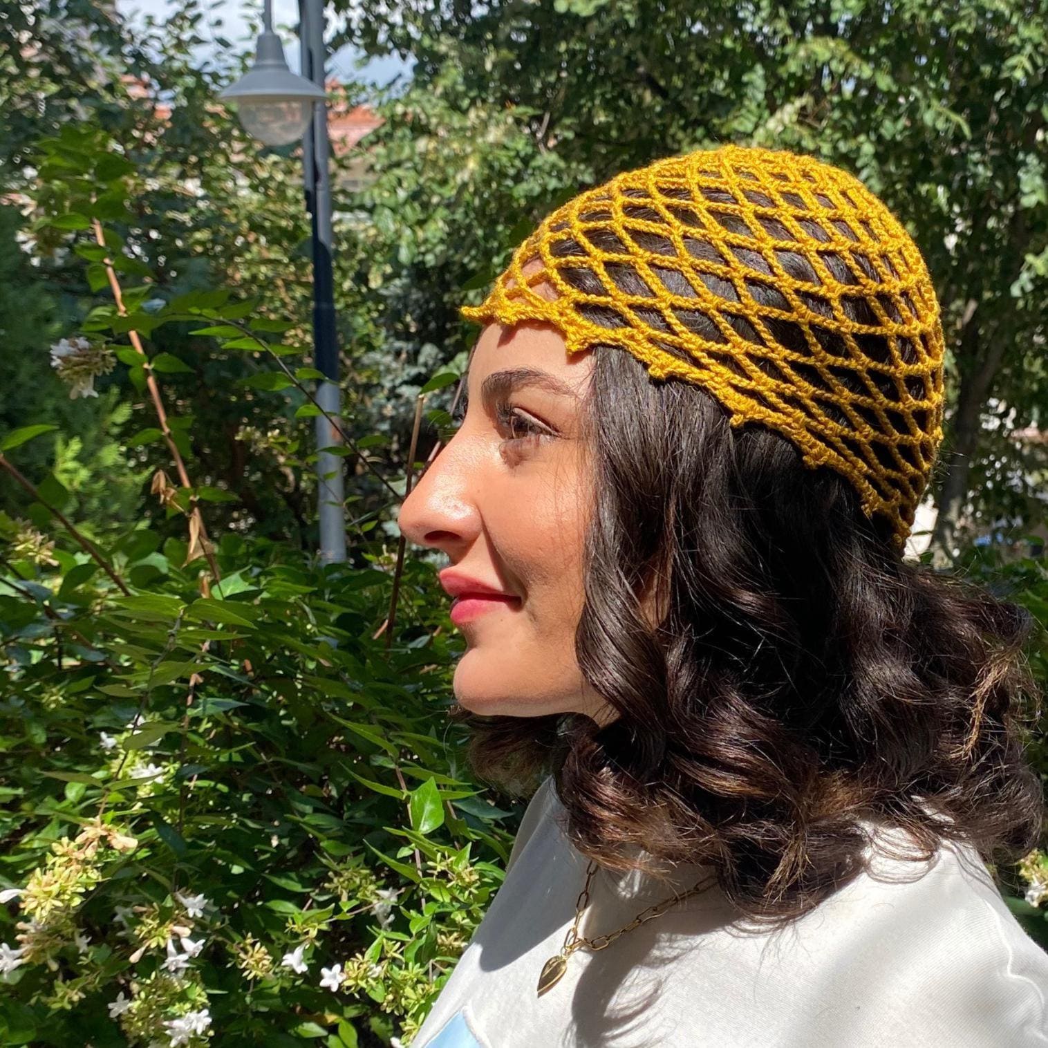 Y2K Retro Cotton Mesh Hat: Handmade Fishnet Beanie, 90s Open Weave