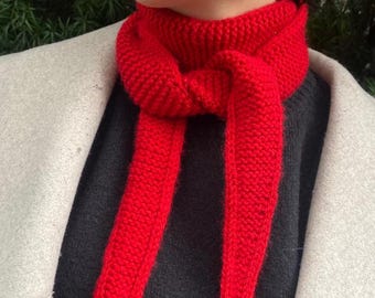 Red Wool Blend Skinny Scarf, French Style Knit Neck Tie Accessory