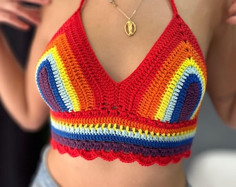 Pride Summer gehaakte crop top regenboog halter top festivaloutfit handgemaakte LGBTQ queer bralette
