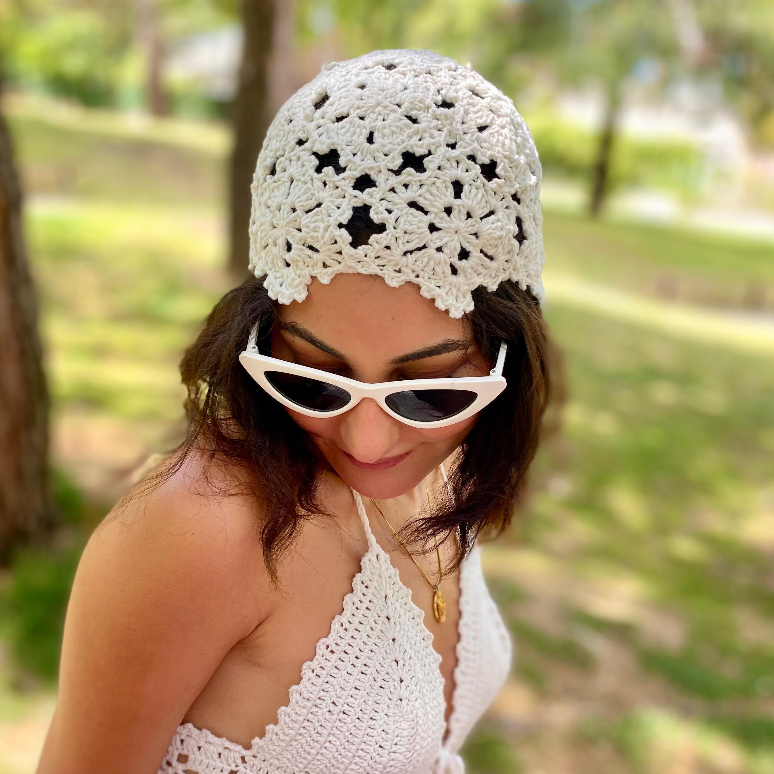 Crochet Tasseled Skullcap, Boho Summer Beanie for Weddings & Festivals, Handmade Lace Hat ,Bohemian Mesh Cap with Tassels, Retro 70s Style