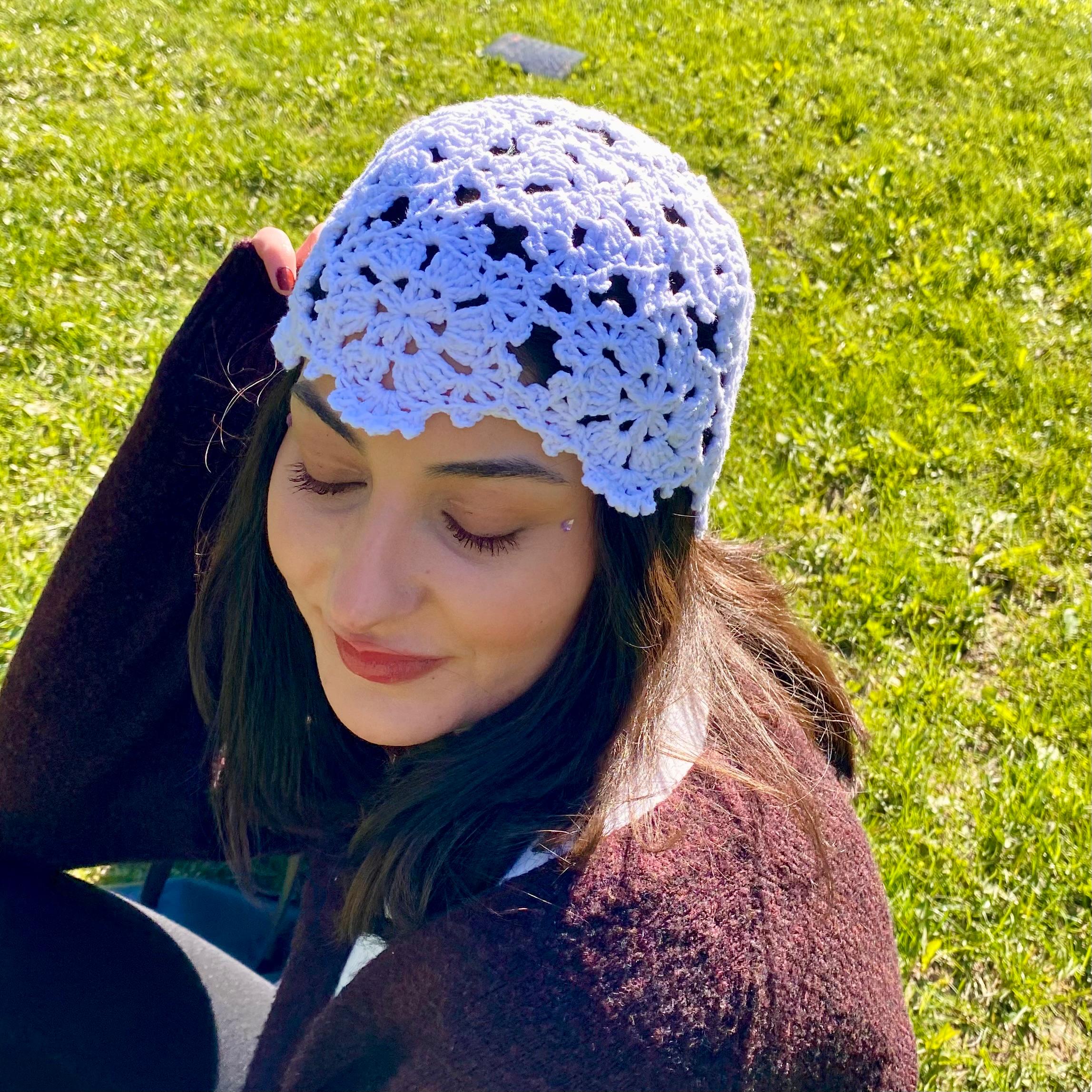 8767 Women\'s Slouchy Beanie Hat – Handmade Crochet Knit Skull Cap With Floral 2 Pieces Floral Crochet Slouchy Beanie Hat Handmade Knit  main image 2