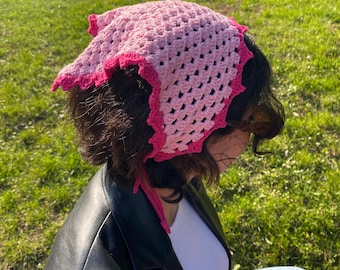 Handmade Summer Crochet Head Scarf, Cottagecore Hair Bandana, Coquette Cotton Granny Square Triangle Hair Wrap, Gift for Her