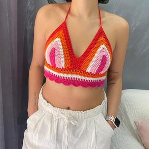 Lesbian Pride Crochet Halter Top: Handmade Cotton Festival Crop Top