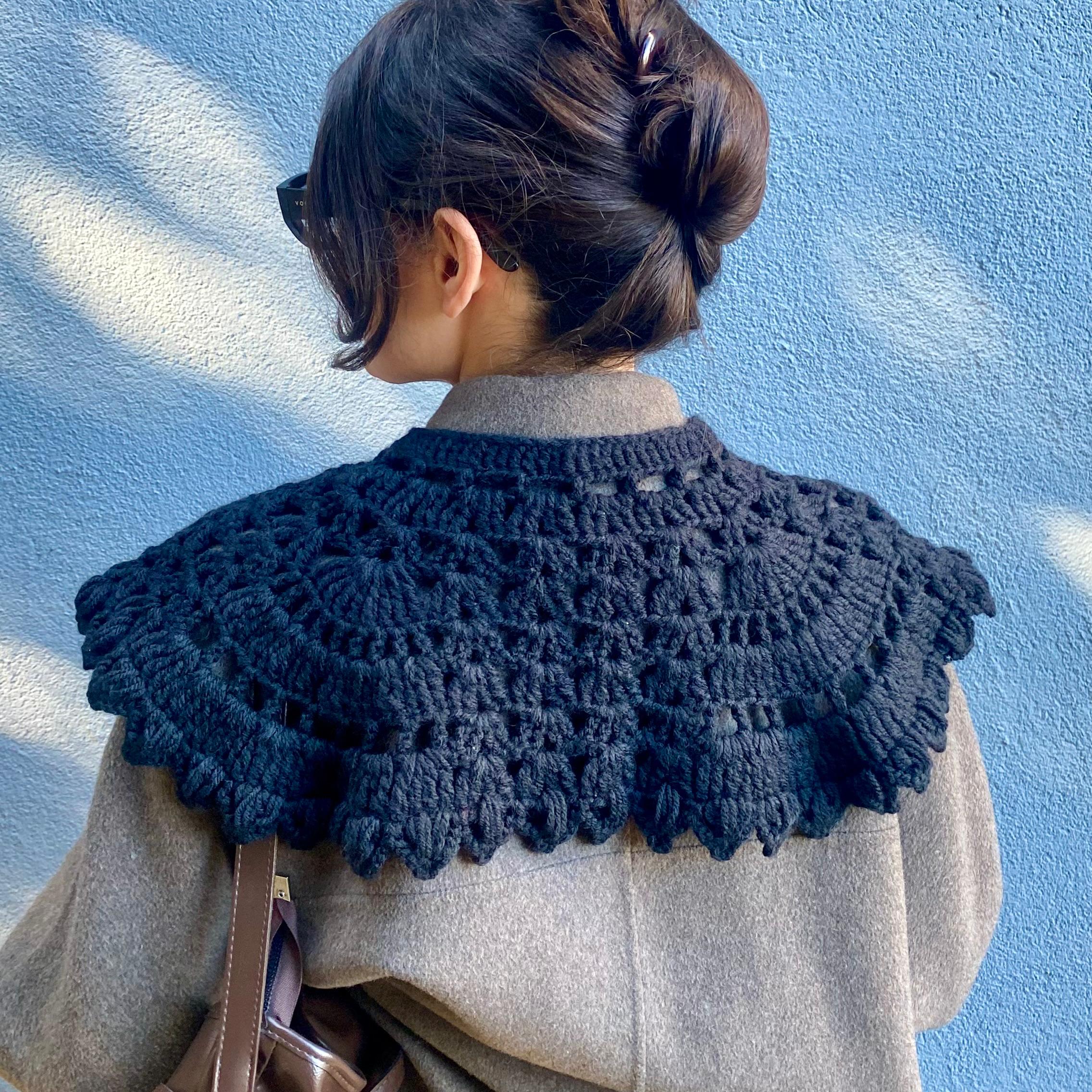 Handmade Crochet Lace Collar: Burgundy Acrylic Knit, Detachable