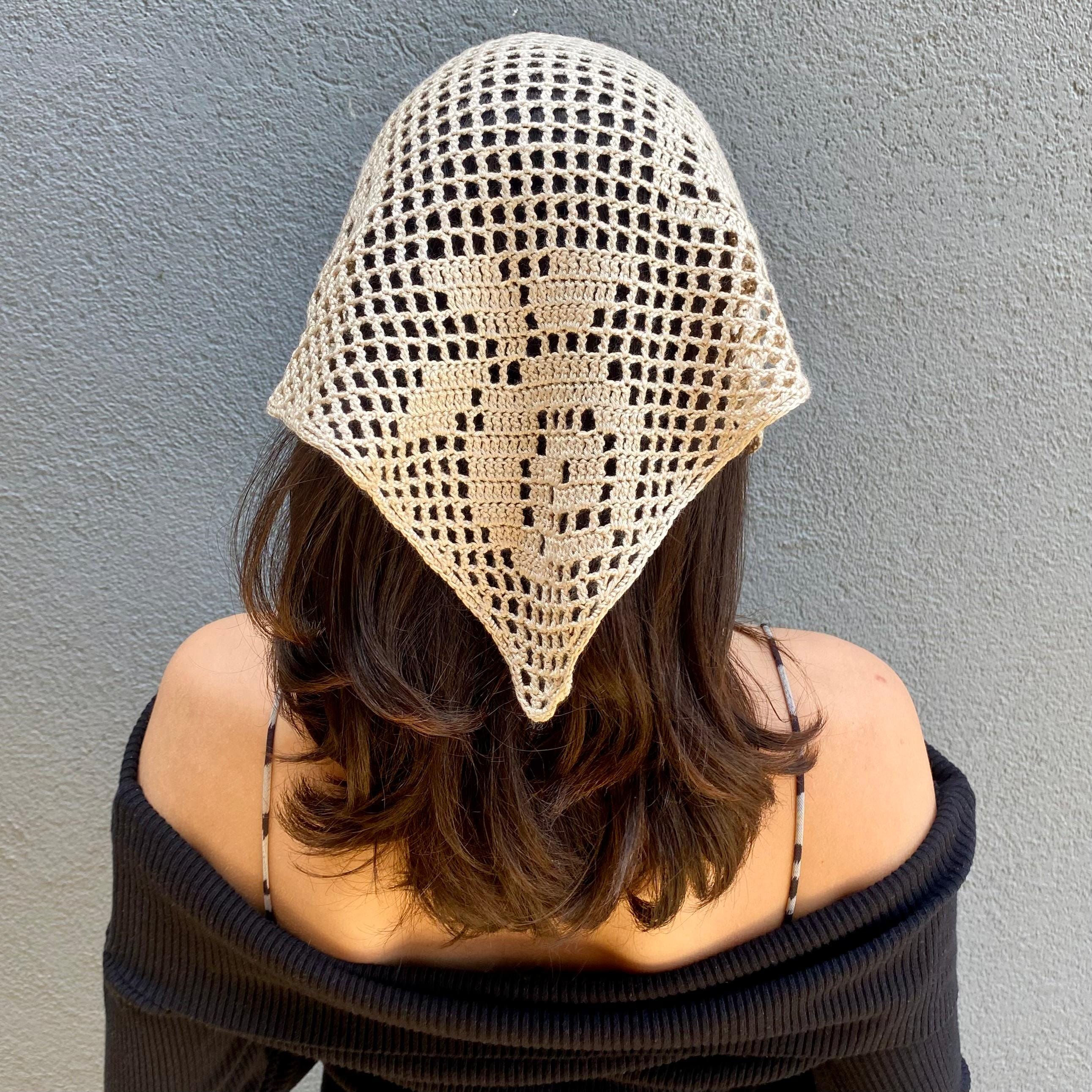 Hand-made Crochet White Mesh Hair Kerchief/Bandana with  display picture 2
