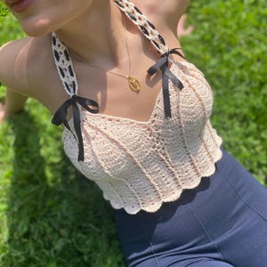 Handmade Crochet Halter Top: Cotton Mermaidcore Bralette with Ribbon