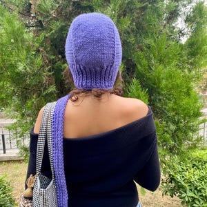 Chunky Knit Pixie Bonnet Hood Scarf: Handmade Red Wool Winter Hat image 17