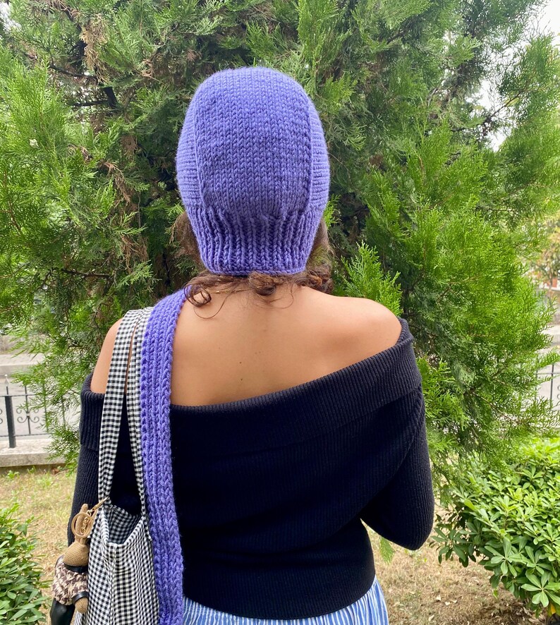 Chunky Knit Pixie Bonnet Hood Scarf: Handmade Red Wool Winter Hat image 17
