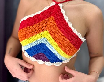 Gehaakte regenboogtop: verstelbare katoenen bralette