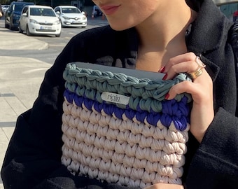 Color-Block Knit MacBook Sleeve: Handmade T-Shirt Yarn Crochet Case