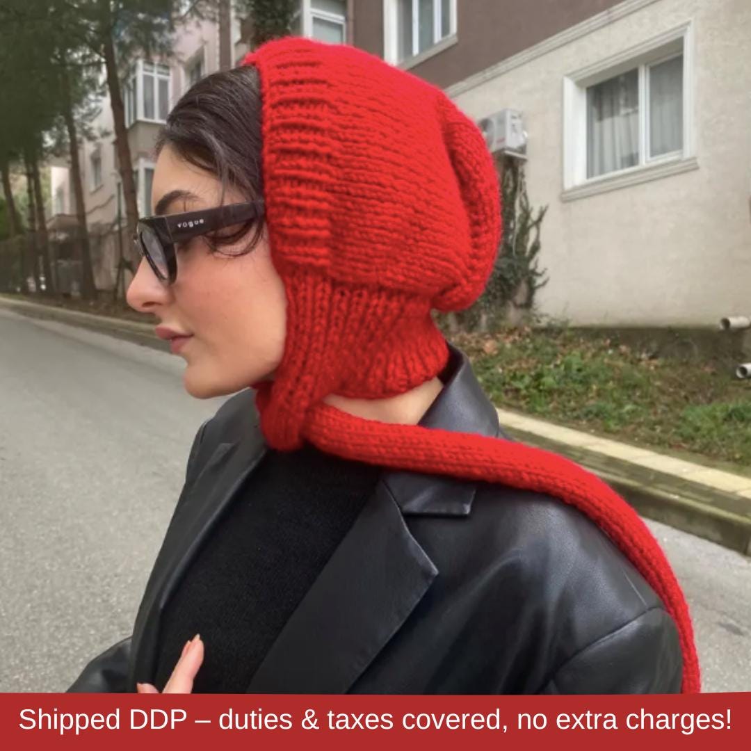 帽子 bonnet knit cap (red) Red Wool Bonnet - Etsy