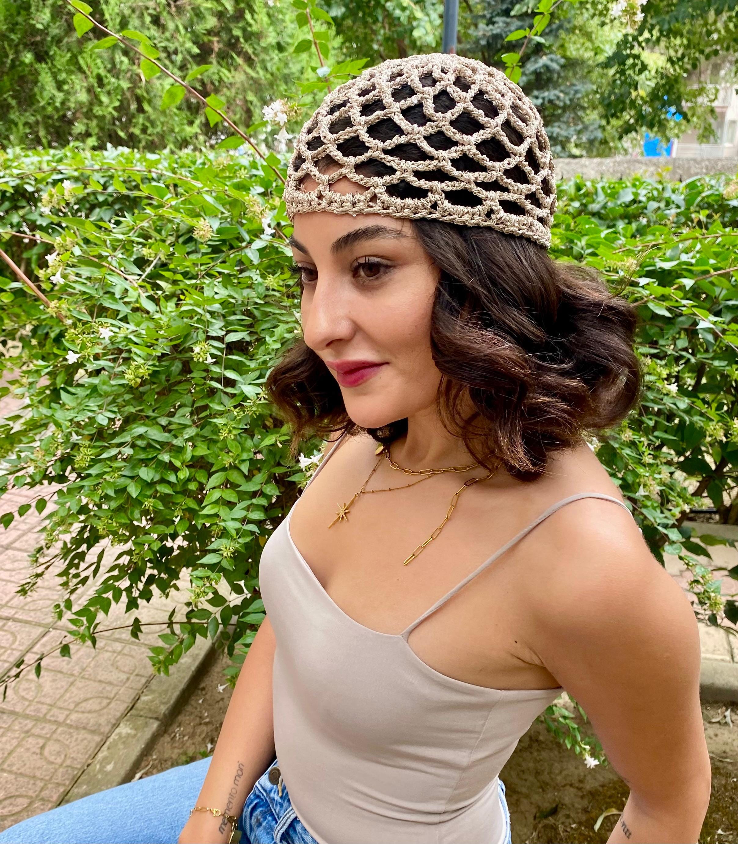 Black Sequin Mesh Skull Cap Boho Crochet Festival Hat  display picture 3