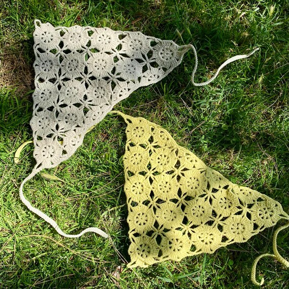 Yellow Cotton Headscarf, Crochet Bandana, Summer Boho Hair Scarf, Festival Hair Wrap