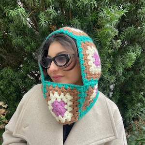 Handcrafted Crochet Balaclava – Comfy Fit Granny Square Hood for All Head Shapes, Soft Wool Blend Winter Favorite