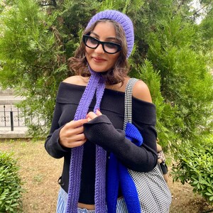 Chunky Knit Pixie Bonnet Hood Scarf: Handmade Red Wool Winter Hat image 19