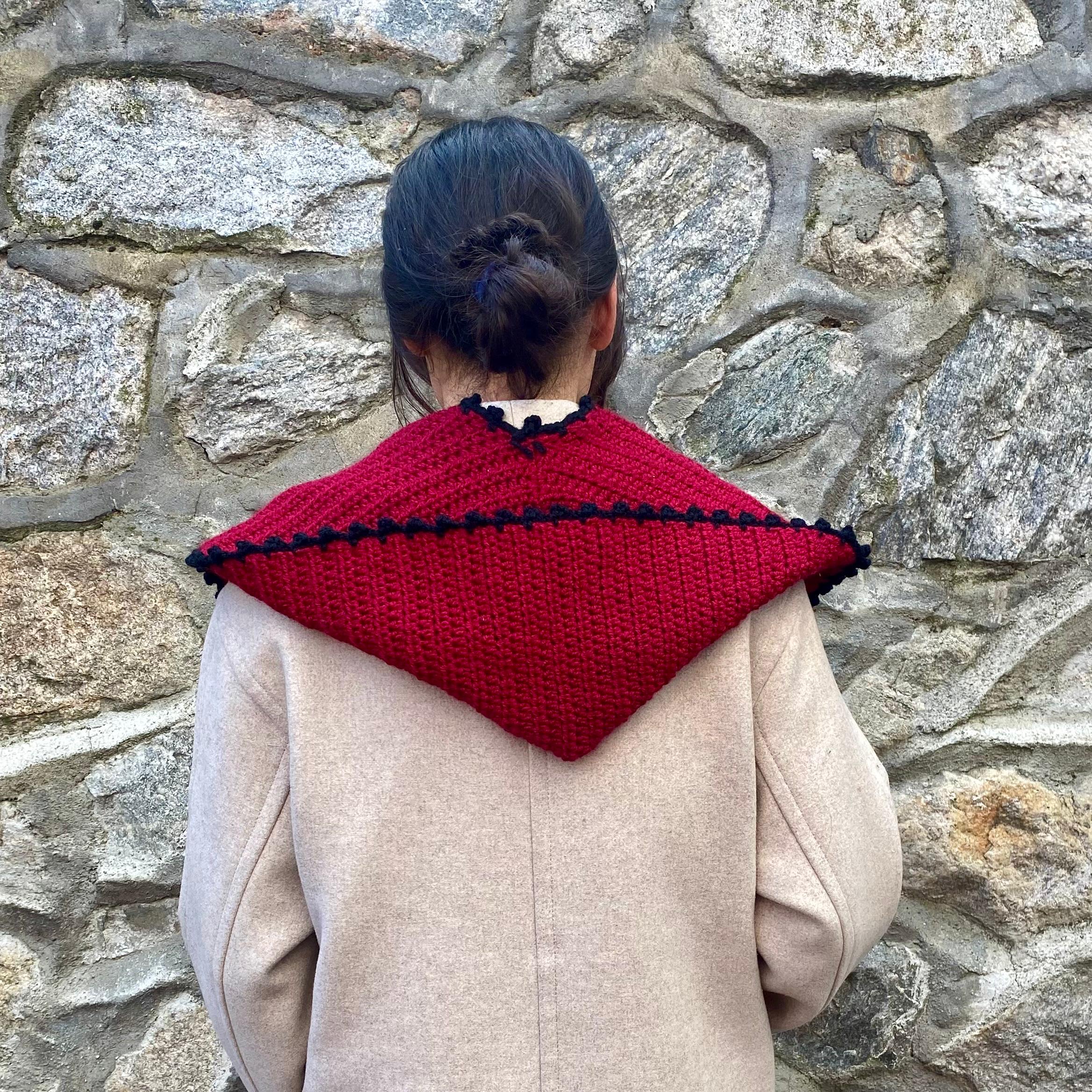 Dark Green Long Knit Scarf: Edna Style Wool Hood, Handmade Crochet