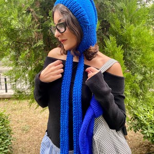 Chunky Knit Pixie Bonnet Hood Scarf: Handmade Red Wool Winter Hat image 13