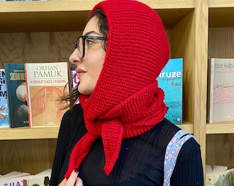 Hand Knit Merino Hood Scarf, Reversible Seamless Balaclava Scarf