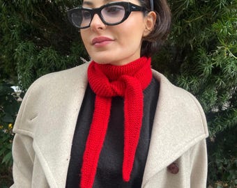 Red Wool Skinny Scarf: French Countryside Style Necktie