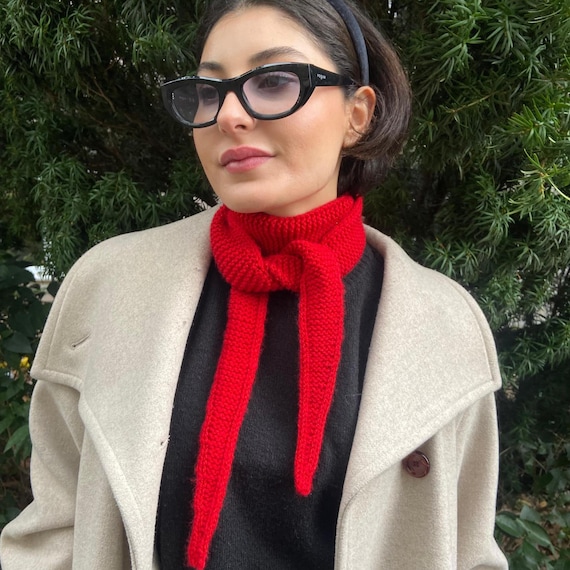 Red Wool Skinny Scarf: French Countryside Style Necktie
