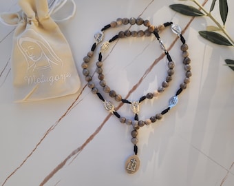 Rosario dei Sette Dolori fatto a mano: Grani delle Lacrime di Giobbe, Coroncina di Medjugorje