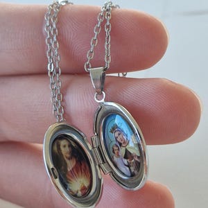 Double Sided Scapular Locket | Stainless steel | Catholic Scapular Medal Pendant | Our Lady of Mt Carmel & Sacred Heart Gift