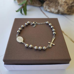 CATHOLIC ROSARY BRACELET -  Women Bracelet Stainless steel - Medal, Cross, and Ten Beads, Durable Catholic Jewelry, Unisex Faith Gift