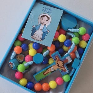 Children&#39;s Catholic Rosary – My First Rosary for Kids with Colorful Beads | Baptism or First Communion Gift | Blue or Pink Option