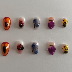 Spring fruit/ Ladybug nails | 3D Art | Press On | Handmade