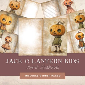 Giornale di spazzatura Carta rustica Collage digitale Stampabile Halloween Autunno Jack O Lantern Bambini Scrapbook Zucche Artigianato Vintage inquietante stravagante